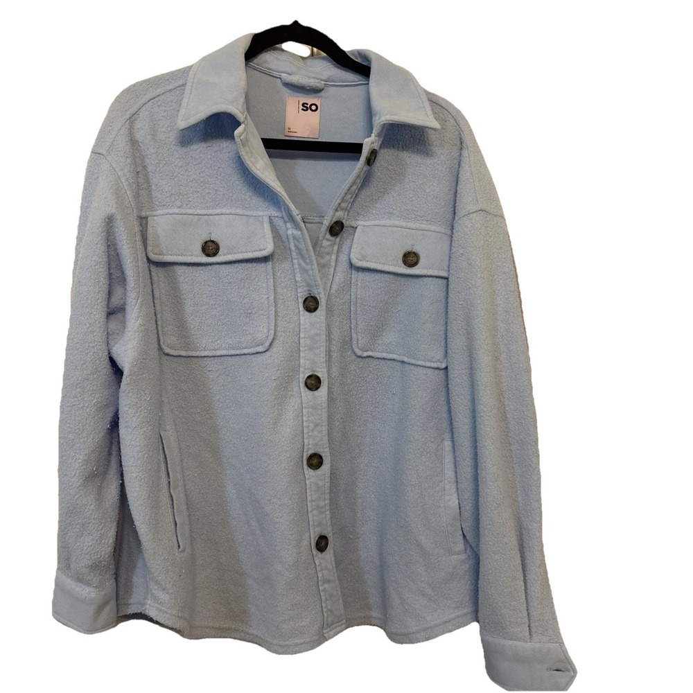 Sonoma Goods For Life Women Oversized Sherpa Shacket Light Blue Button Jacket M